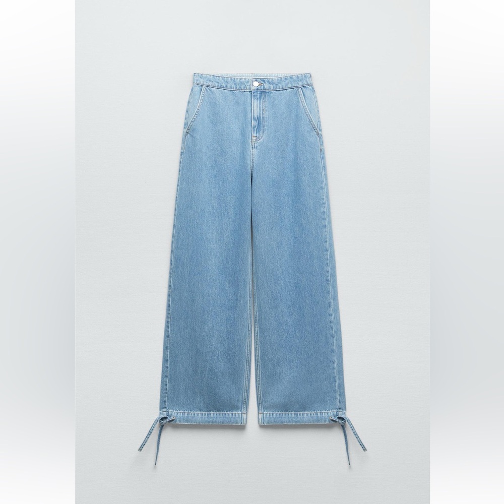 Zara Wide Leg Drawstring Classic Blue Women's Jeans